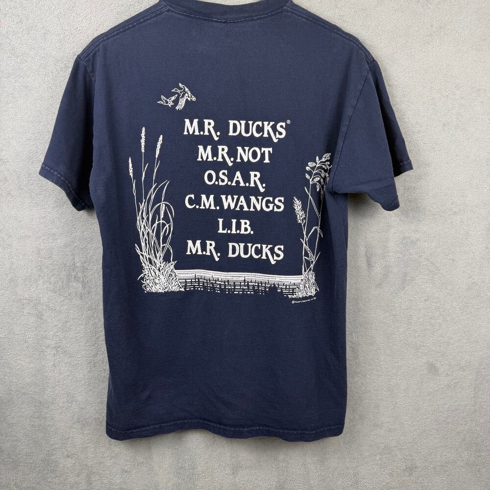Vintage 90s M.R. Ducks T Shirt Mens SZ Medium Navy Blue Humor Riddle Ocean City